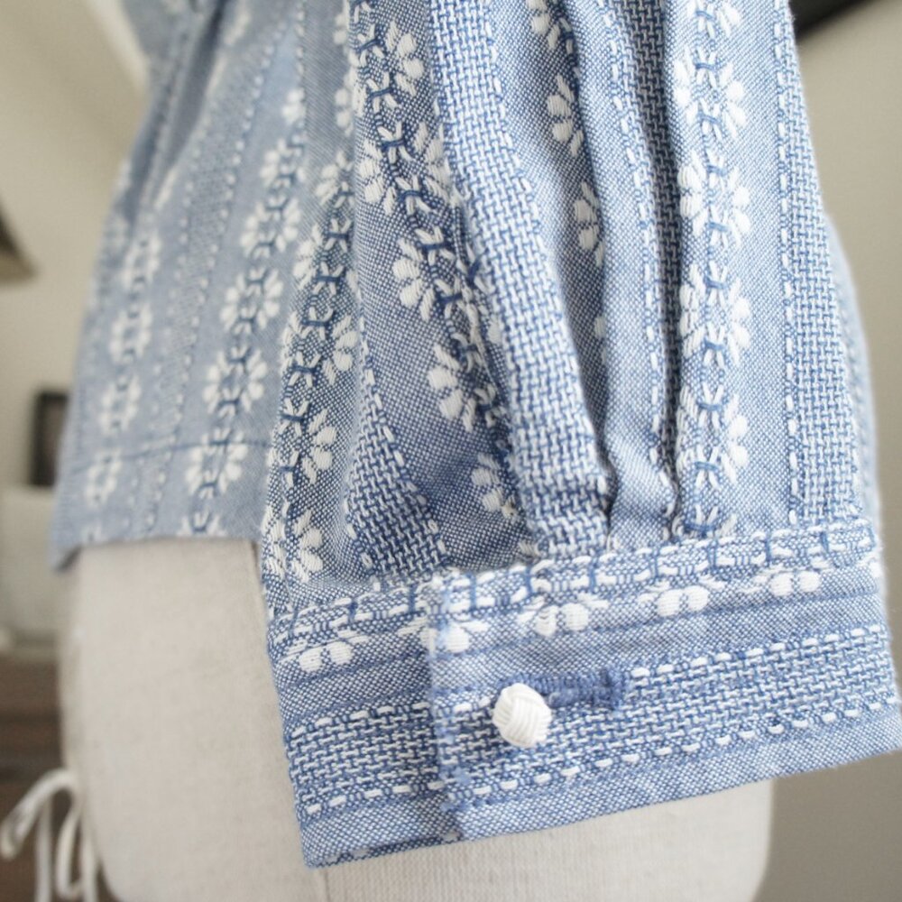 Madewell Blue Quilted Floral Jacquard Tie-Waist Shirt Blouse Size Medium - Picture 9 of 11